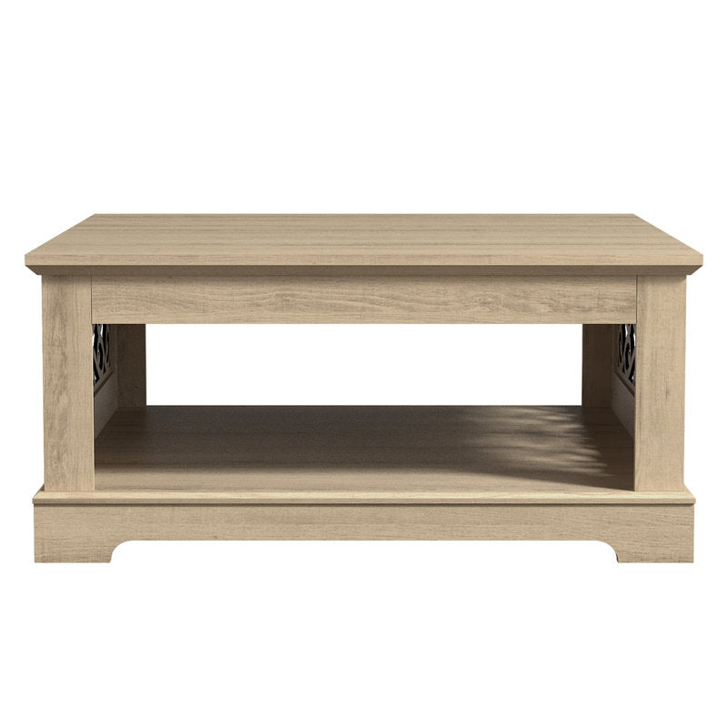 Handmade teak wood coffee table with open storage shelf