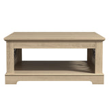 Handmade teak wood coffee table with open storage shelf