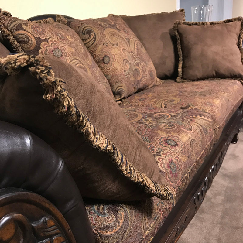 Traditional luxury teak wood upholstered sofa