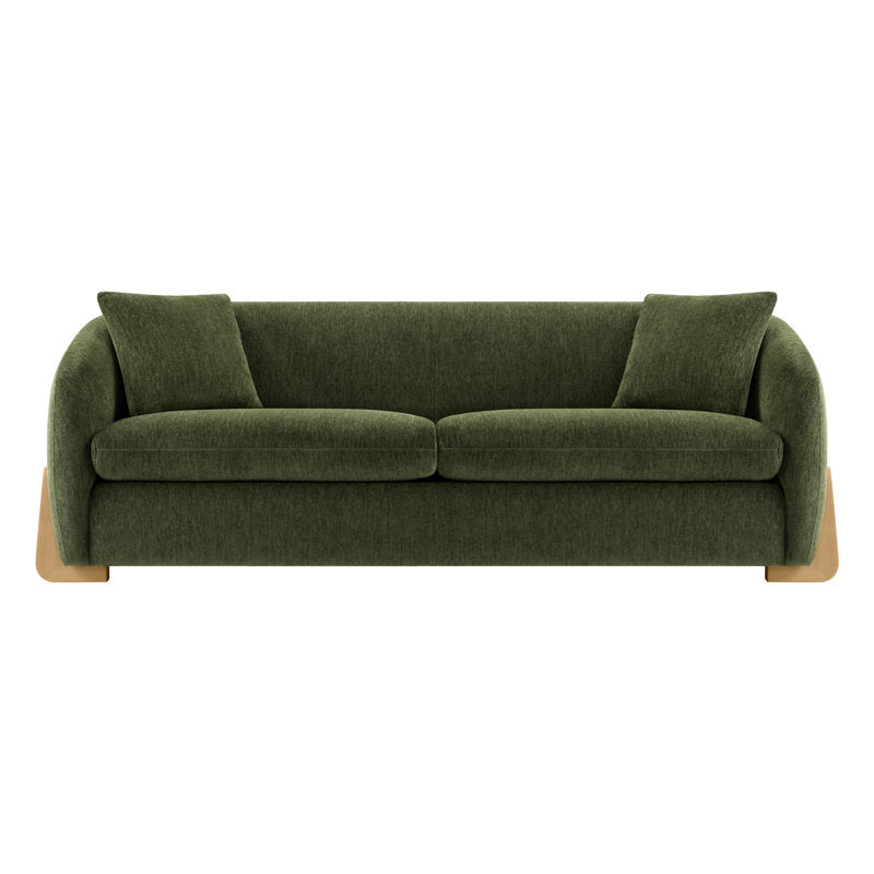 Modern upholstered sofa with solid teak wood frame