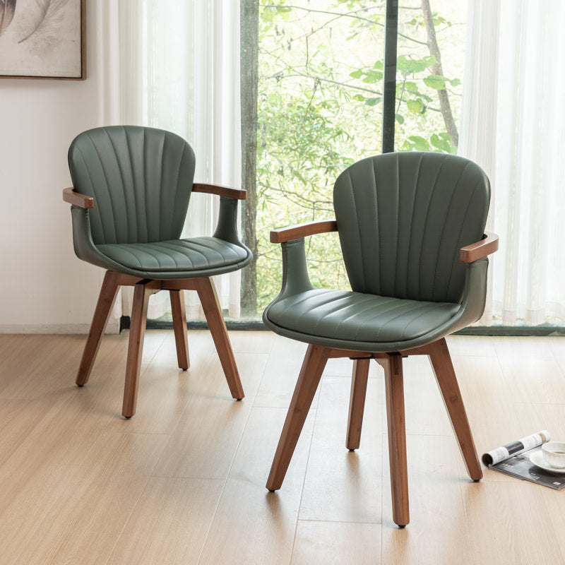 Modern dining furniture with green cushioned chairs