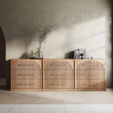 Scandinavian style fluted dresser with natural wood texture