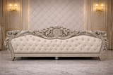 Luxury baroque style king size bed solid wood frame with decorative carving