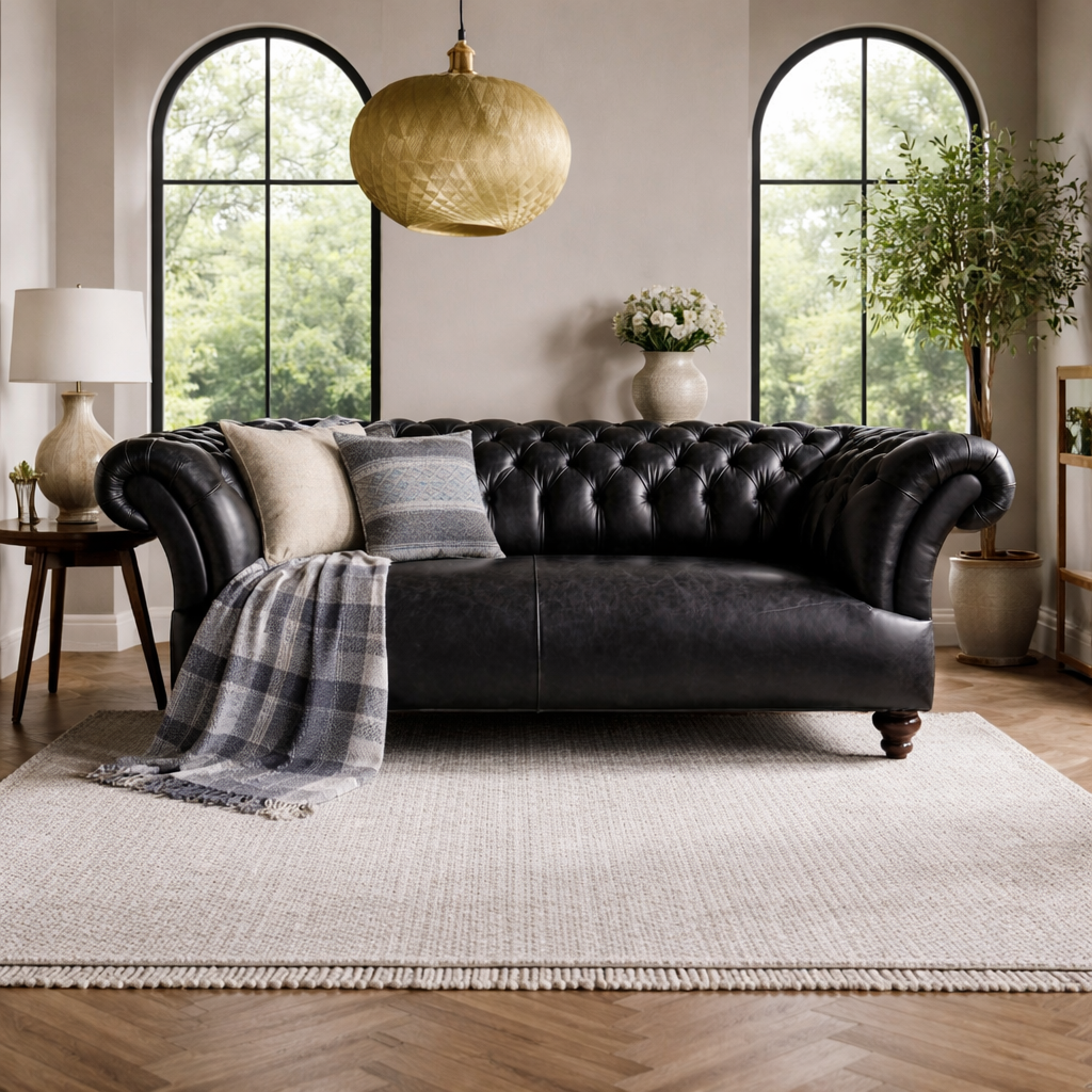Luxury Leather Chesterfield Sofa – 3 Seater | Teak Wood Frame | Premium Living Room Sofa