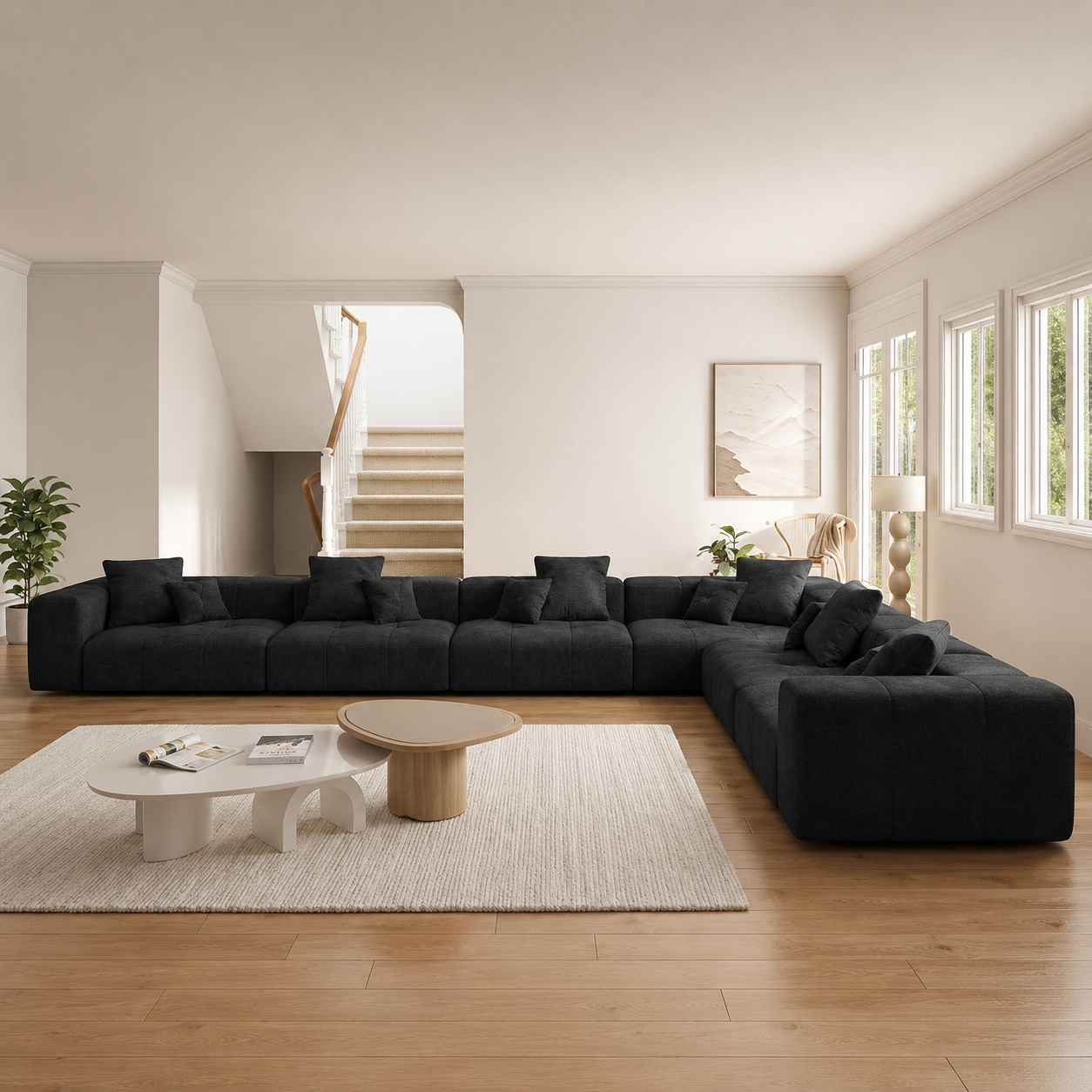 Luxury black modular sectional sofa in modern living room