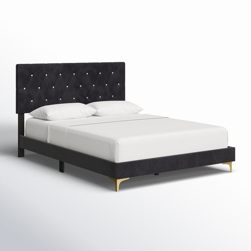 Elegant velvet bed frame with padded headboard