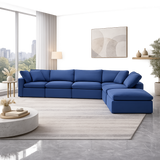 Luxury blue teak wood modular L-shape sofa for modern living room