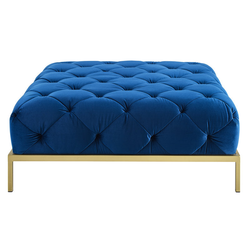Luxury square tufted ottoman coffee table in royal blue velvet by Sky Rise Decor