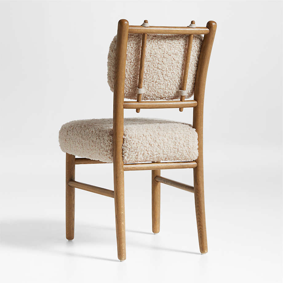 Comfortable bouclé upholstered teak wood chair