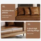 Luxury brown leather sofa with solid teak wood frame