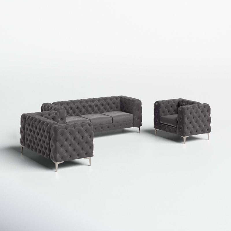 Modern luxury grey sofa set handcrafted from teak wood
