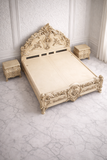 Luxury cream gold carved king size bed with royal designer headboard
