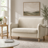 Luxury cream teak wood loveseat sofa in modern living room