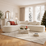 Luxury curved teak wood sectional sofa in cream color