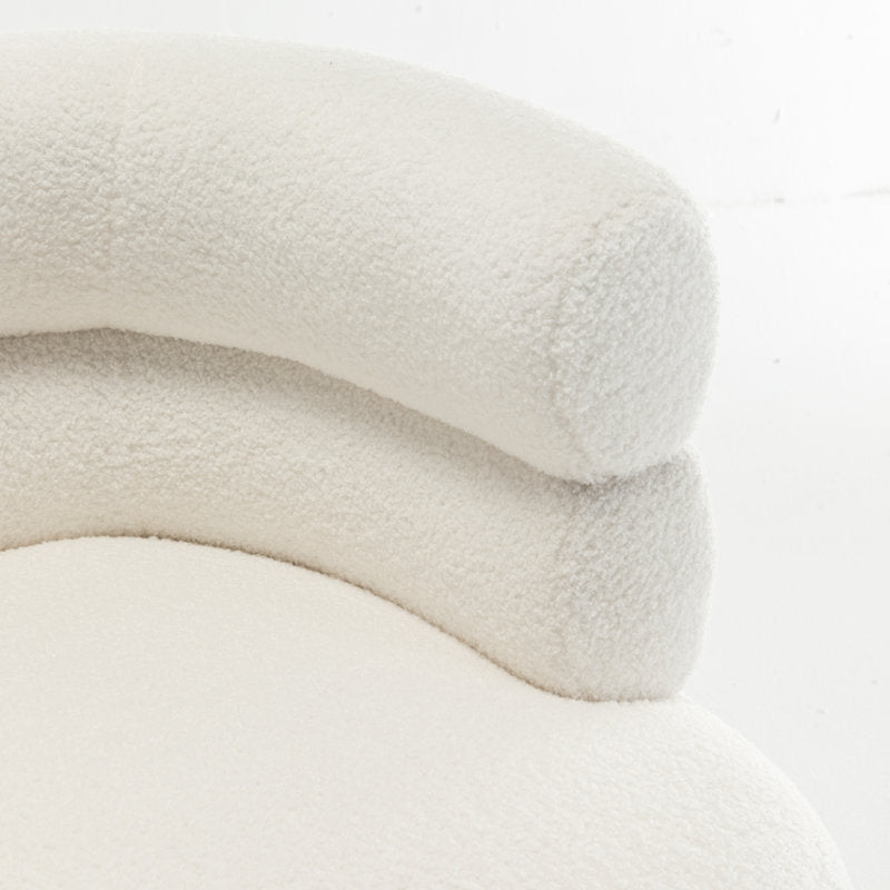 Contemporary curved white sofa with bouclé fabric upholstery