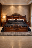Upholstered headboard walnut carved wooden bed
