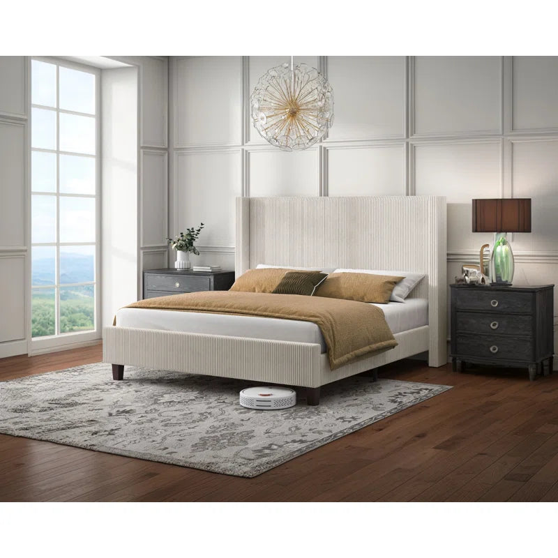 Contemporary bedroom bed with textured headboard