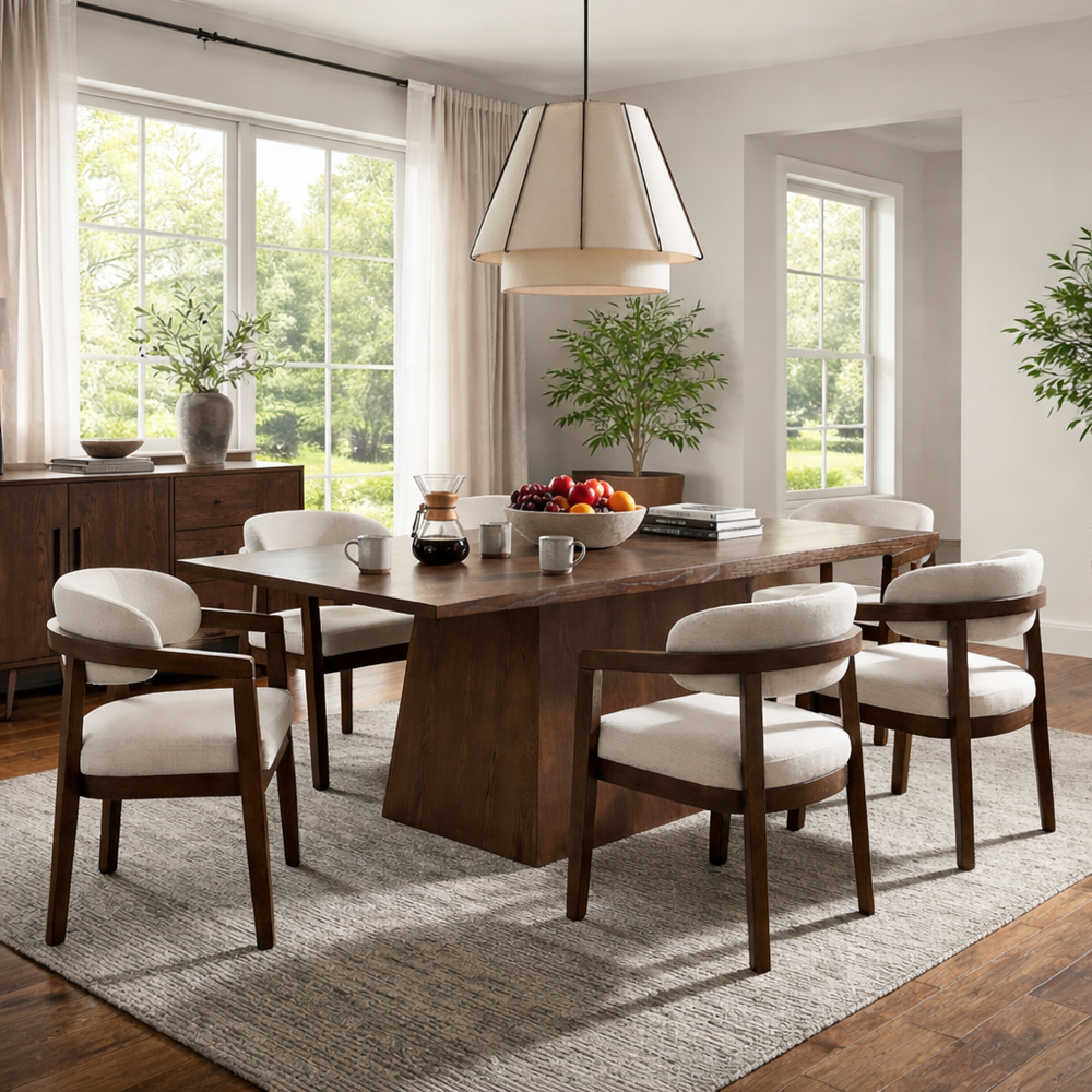 Teak wood dining table with armchairs