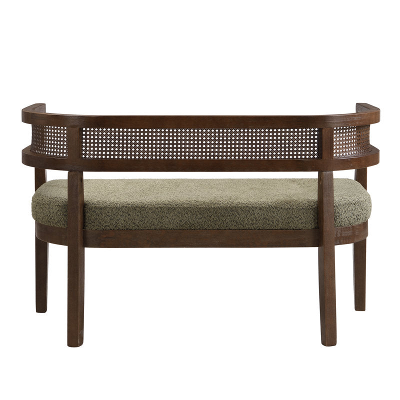 Luxury Teak Wood 2 Seater Sofa Chair with Boucle Fabric Upholstery & Cane Back | Designer Wooden Sofa