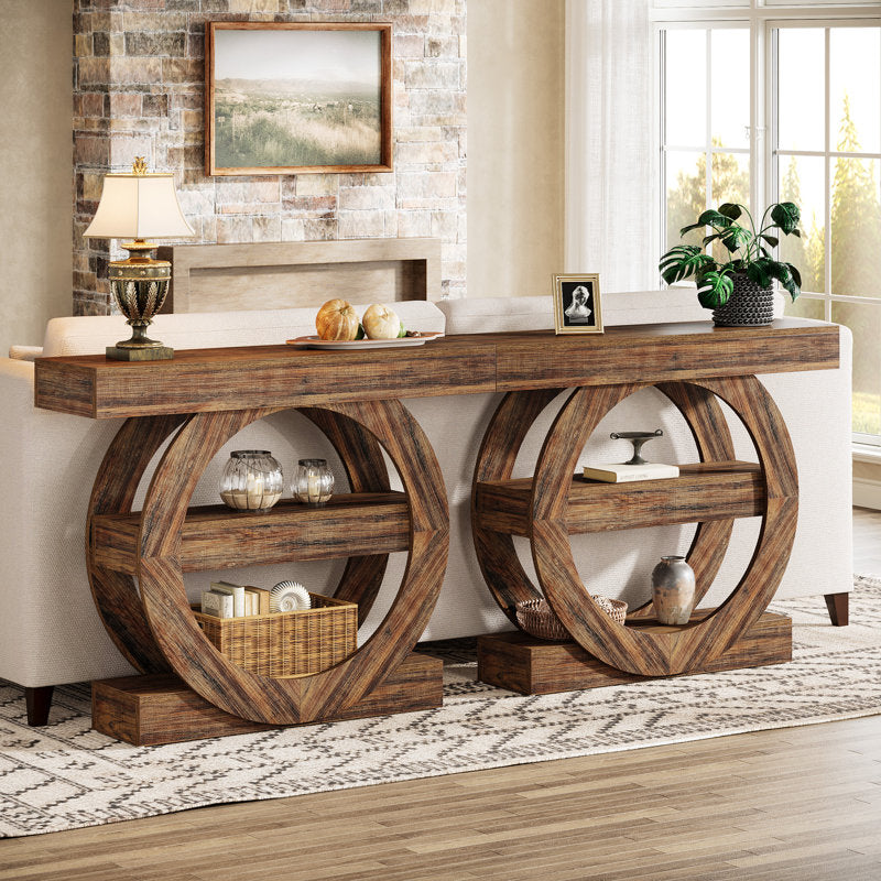 Rustic modern console table with circular frame
