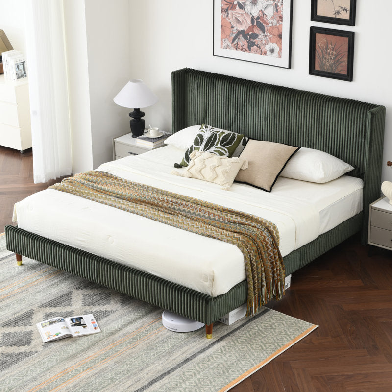 luxury modern fabric bed with channel tufted headboard
