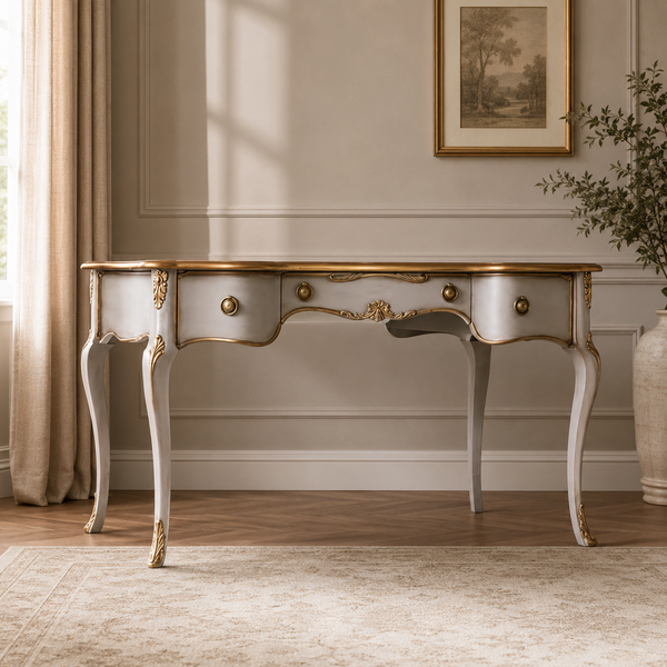 Luxury French Provincial teak wood console table with drawers