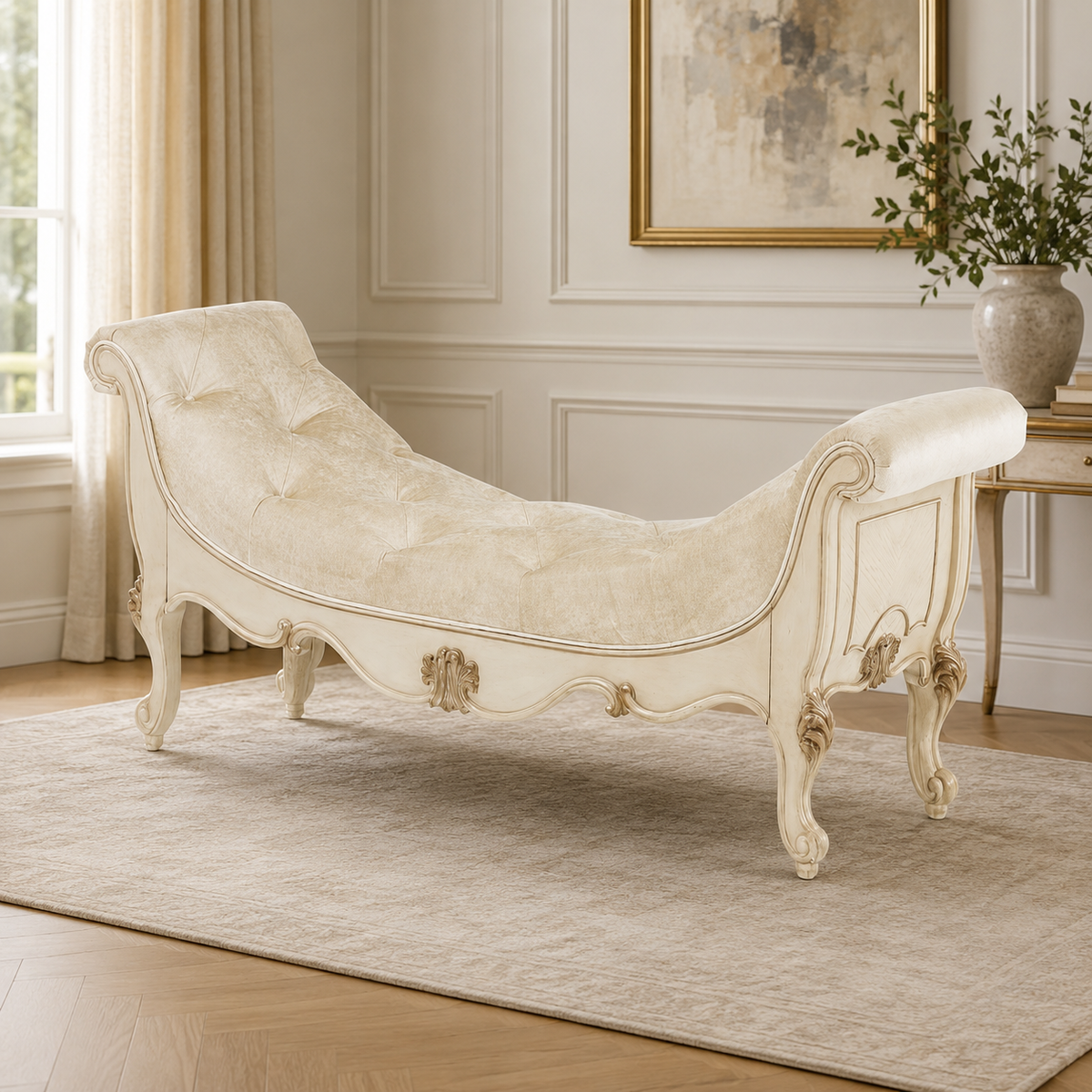Luxury French Style Solid Teak Wood Chaise Lounge