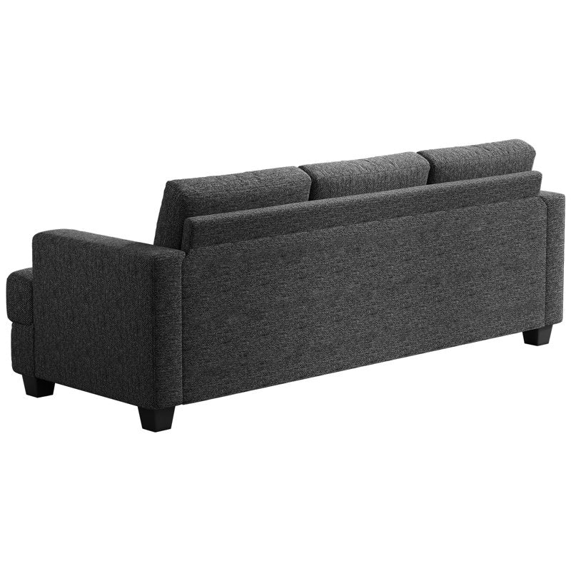Elegant three seater fabric sofa with teak wood frame