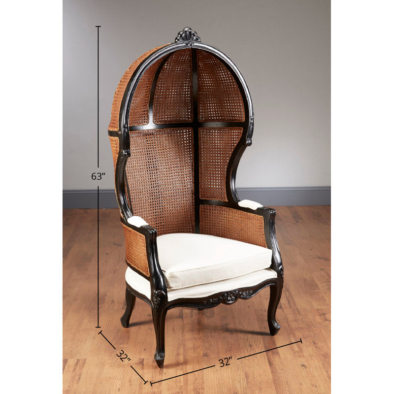 Luxury teak wood wingback cane accent chair