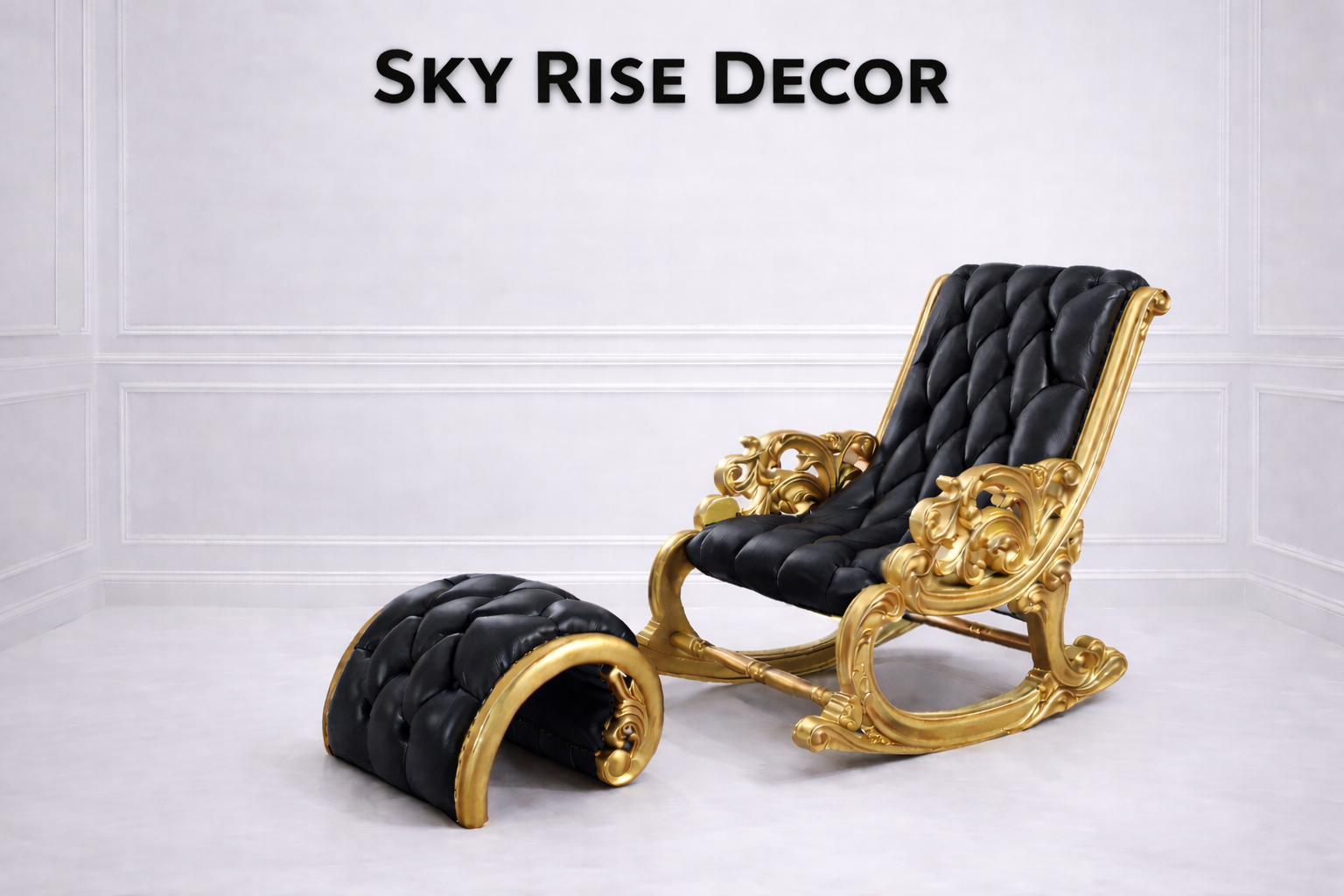 Luxury Teak Wood Rocking Chair with Ottoman – Handcrafted Royal Solid Wood Rocking Lounge Chair