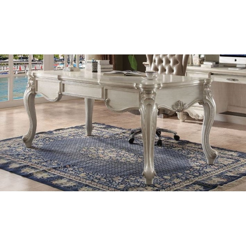 Luxury teak wood executive office desk in white antique finish