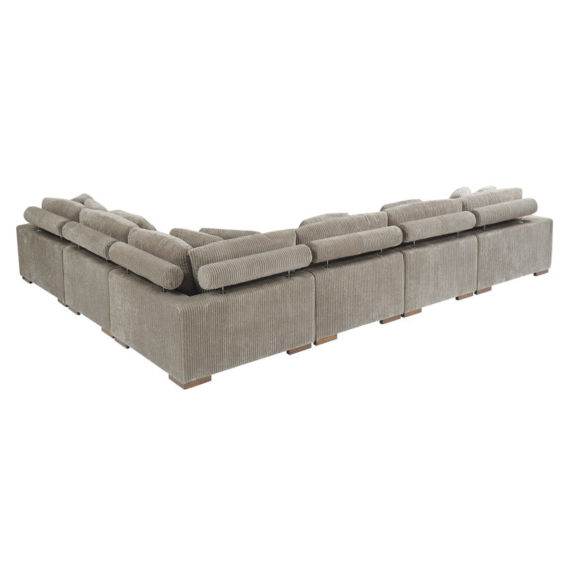 Beige corduroy sectional sofa with plush cushions