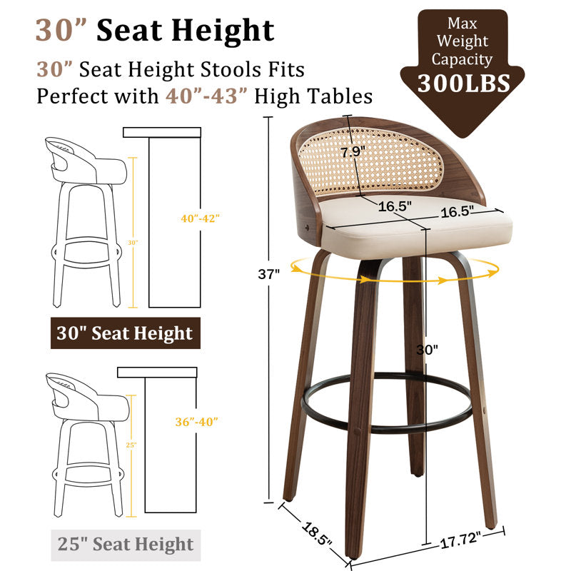 Comfortable cane and teak wood kitchen bar chair
