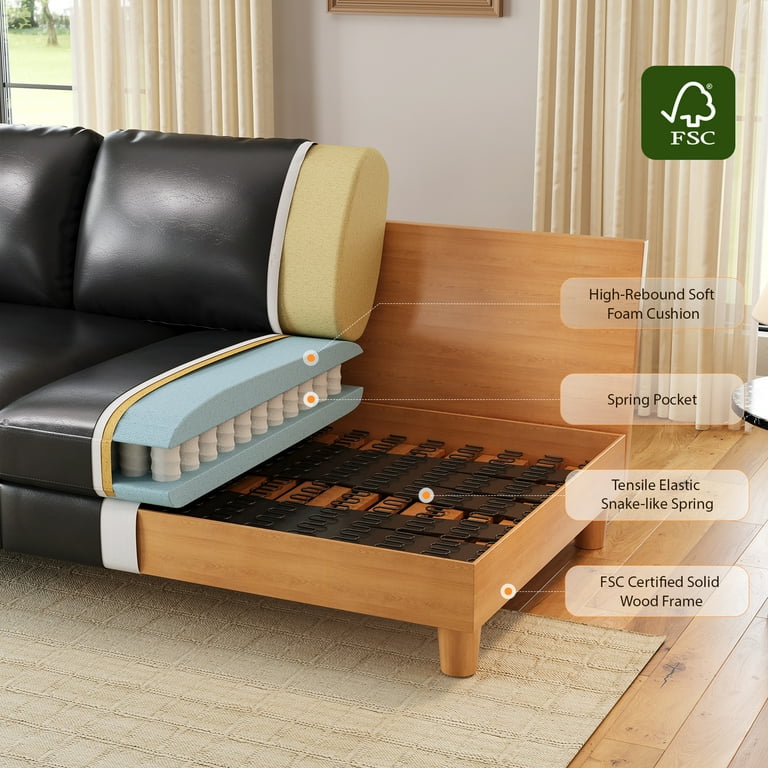 Luxury wooden frame sofa with leather cushions