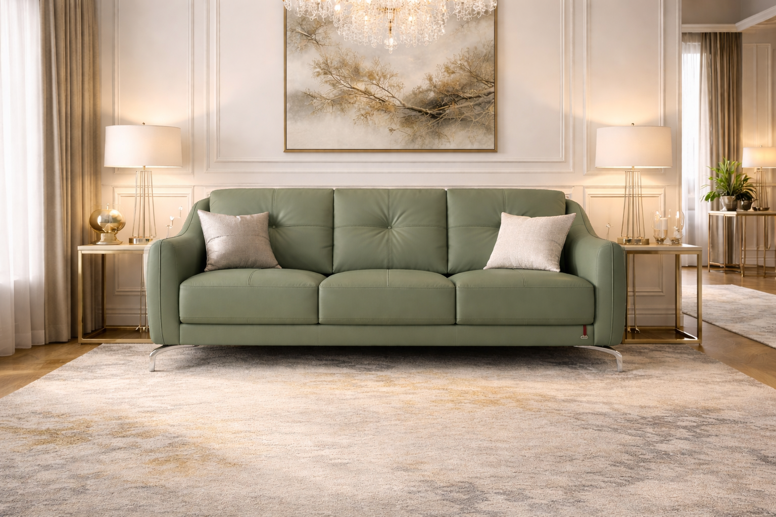 Premium 3 Seater Leatherette Sofa – Modern Luxury Beige Couch for Living Room | Comfortable & Durable Designer Sofa Set