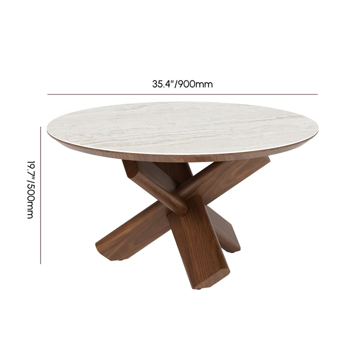 Modern walnut finish coffee table with marble surface