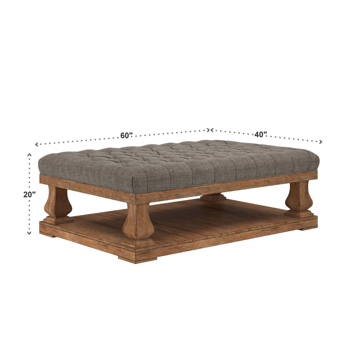 Solid teak wood living room center table with tufted top
