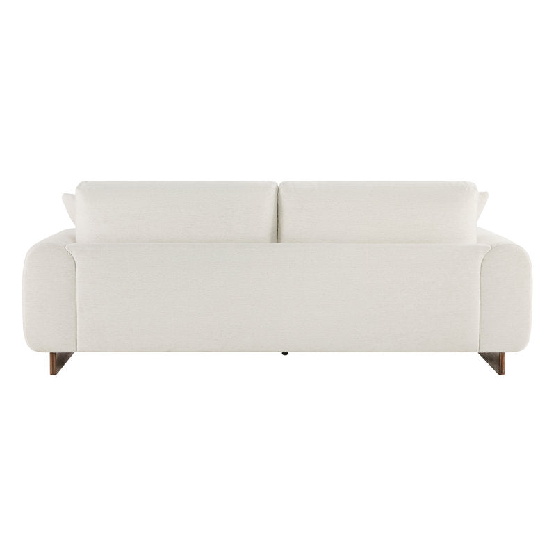 Luxury living room sofa in ivory fabric with solid teak wood base
