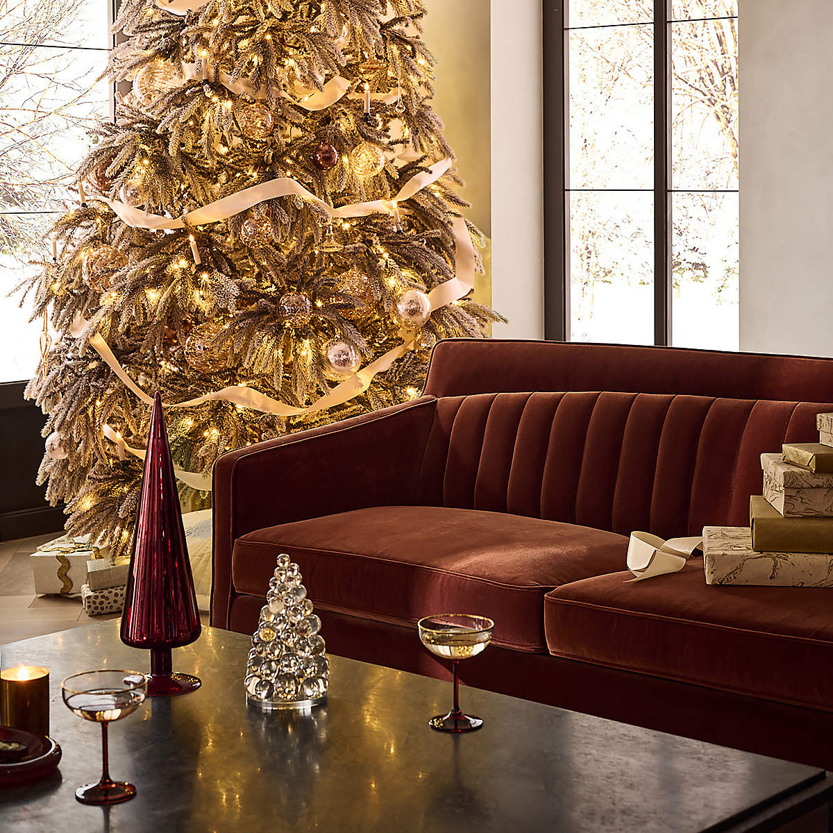Premium handcrafted teak wood living room sofa in brown velvet