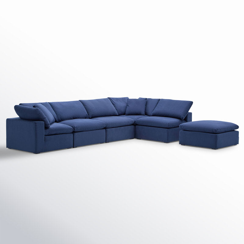 Contemporary blue L-shape sofa handcrafted from teak wood