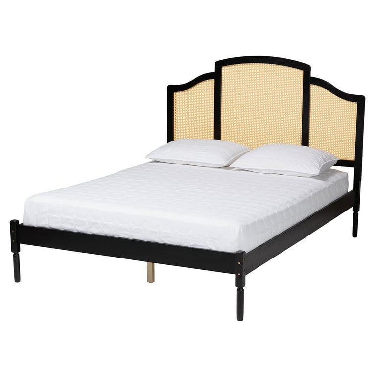 contemporary queen bed frame with cane panel