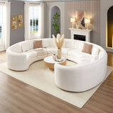 Modern curved bouclé sectional sofa in luxury living room
