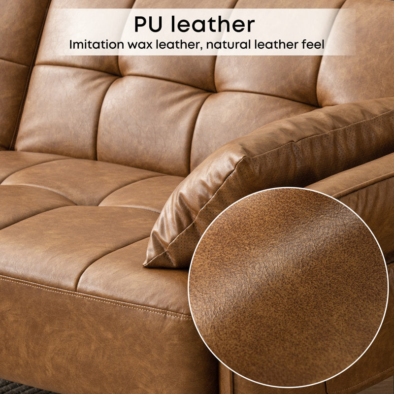 Scandinavian style teak wood leather couch