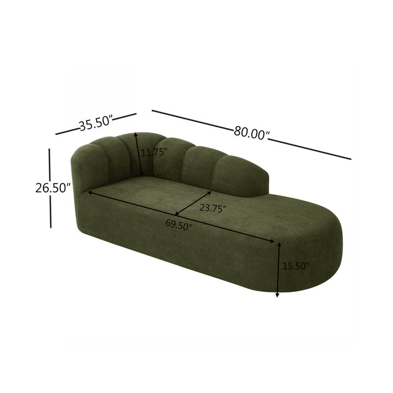 Premium teak wood curved couch with olive upholstery