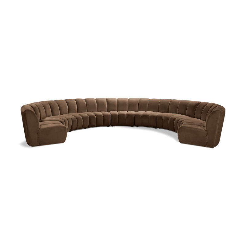 Modern brown U shape teak wood sofa set for luxury interiors