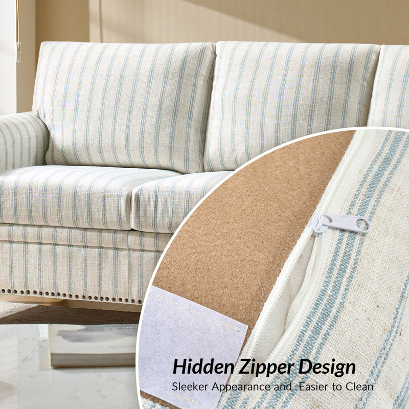 Comfortable fabric sofa with solid teak frame