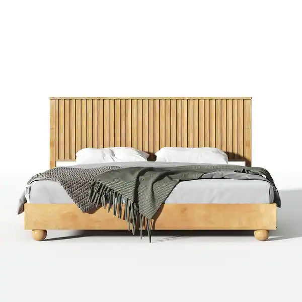 Scandinavian style bed frame with natural wood finish
