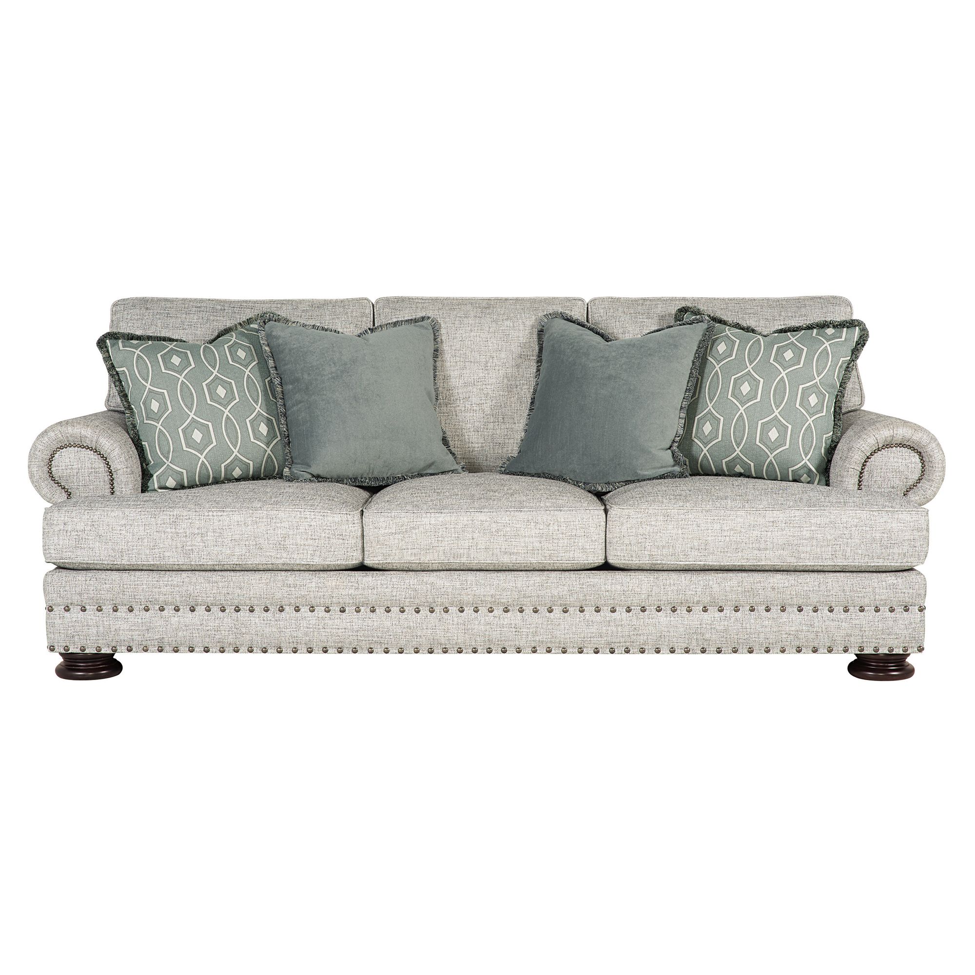 "Luxury rolled arm sofa in grey upholstery"