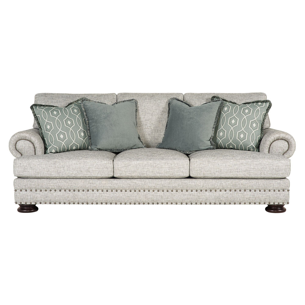 "Luxury rolled arm sofa in grey upholstery"