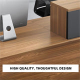 Contemporary teak wood reception counter with black base
